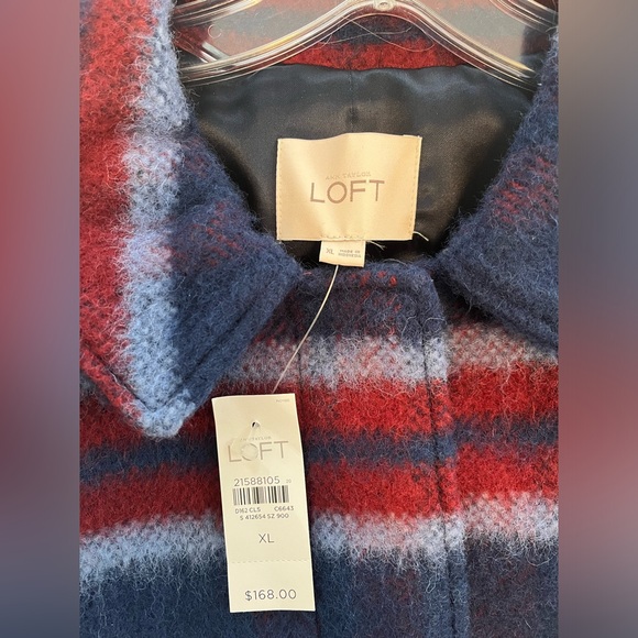 NWT LOFT Blue Plaid Wool/Polyester Coat, Size XL - Picture 5 of 6